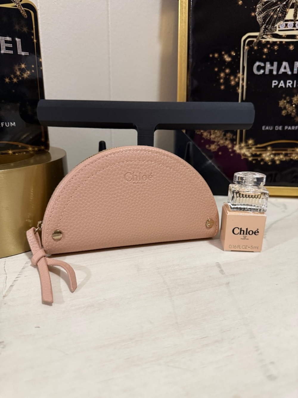 Chloé Pink Half-Moon Faux Leather Cosmetic Pouch